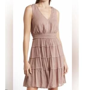 Lovestitch | Small | Dusty Rose‎ Pink tiered ruffle smocked fit & flare dress